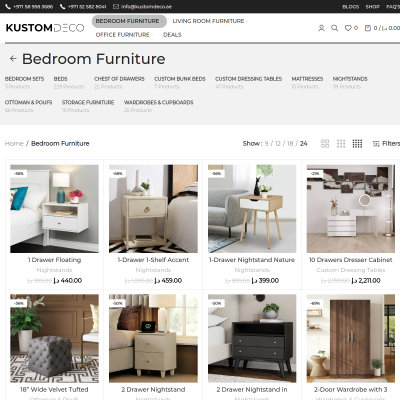 Screenshot of https://kustomdeco.ae/product-category/bedroom-furniture/