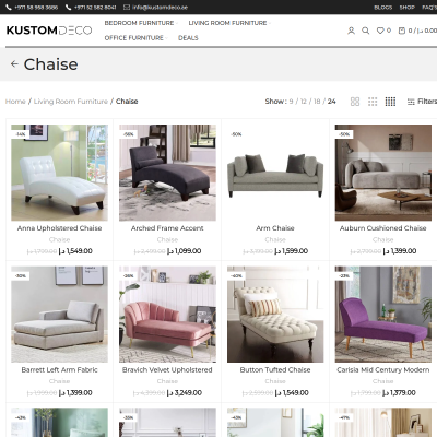 Screenshot of https://kustomdeco.ae/product-category/living-room-furniture/chaise/