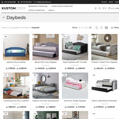 Screenshot of https://kustomdeco.ae/product-category/living-room-furniture/daybed/