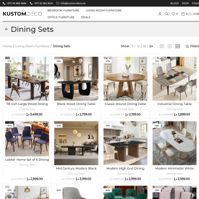 Screenshot of https://kustomdeco.ae/product-category/living-room-furniture/dining-sets/