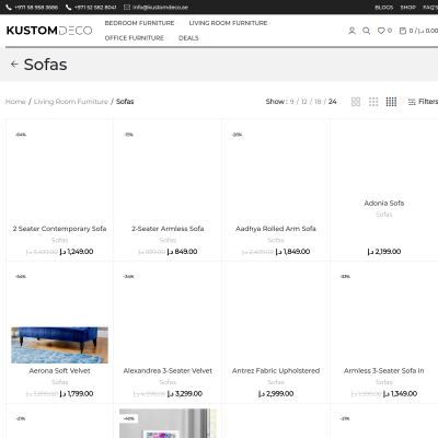 Screenshot of https://kustomdeco.ae/product-category/living-room-furniture/sofas/