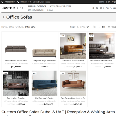 Screenshot of https://kustomdeco.ae/product-category/office-furniture/office-sofas/