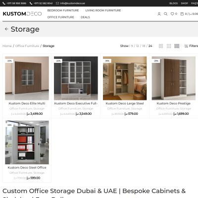 Screenshot of https://kustomdeco.ae/product-category/office-furniture/storage/
