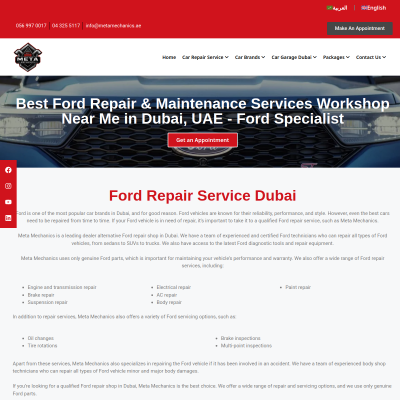 Screenshot of https://metamechanics.ae/car-brands/ford-repair-service/