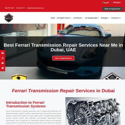 Screenshot of https://metamechanics.ae/car-repair-services/ferrari-transmission-repair/