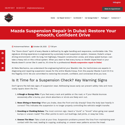 Screenshot of https://metamechanics.ae/mazda-suspension-repair-in-dubai-restore-your-smooth-confident-drive/