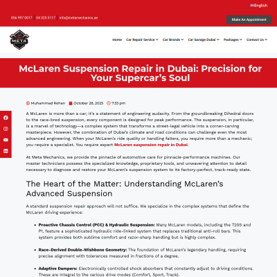 Screenshot of https://metamechanics.ae/mclaren-suspension-repair-in-dubai-precision-for-your-supercars-soul/