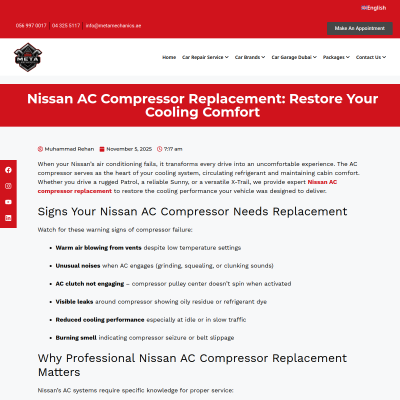 Screenshot of https://metamechanics.ae/nissan-ac-compressor-replacement-restore-your-cooling-comfort/