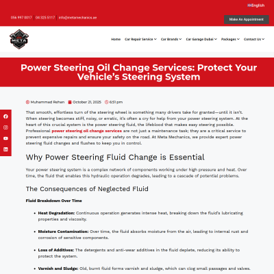 Screenshot of https://metamechanics.ae/power-steering-oil-change-services-protect-your-vehicles-steering-system/