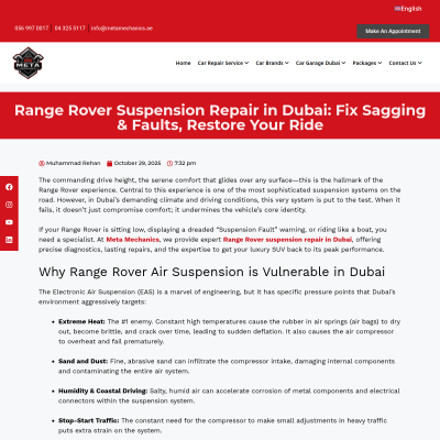 Screenshot of https://metamechanics.ae/range-rover-suspension-repair-in-dubai-fix-sagging-faults-restore-your-ride/