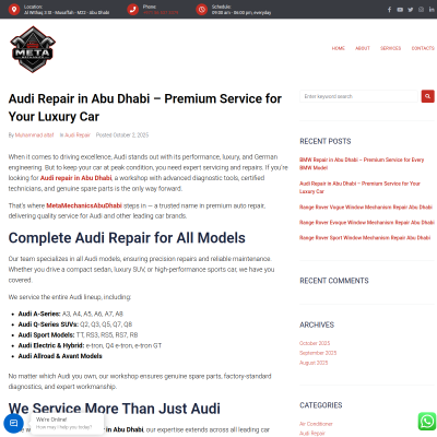 Screenshot of https://metamechanicsabudhabi.com/audi-repair-in-abu-dhabi-premium-service-for-your-luxury-car/