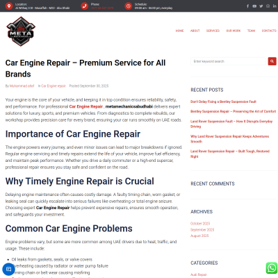 Screenshot of https://metamechanicsabudhabi.com/car-engine-repair-abu-dhabi-dubai-premium-service-for-all-brands/