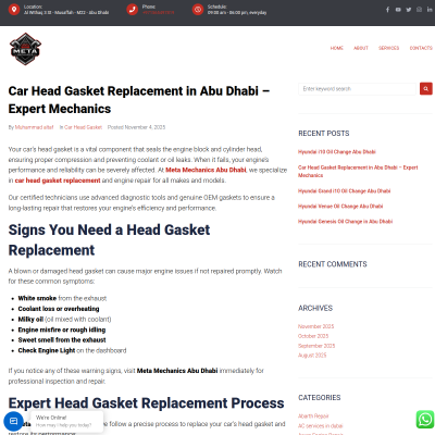 Screenshot of https://metamechanicsabudhabi.com/car-head-gasket-replacement-in-abu-dhabi-expert-mechanics/