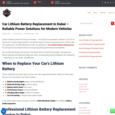 Screenshot of https://metamechanicsabudhabi.com/car-lithium-battery-replacement-in-dubai-reliable-power-solutions-for-modern-vehicles/