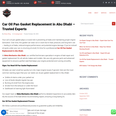 Screenshot of https://metamechanicsabudhabi.com/car-oil-pan-gasket-replacement-in-abu-dhabi-trusted-experts/
