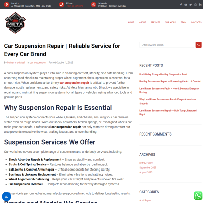 Screenshot of https://metamechanicsabudhabi.com/car-suspension-repair-reliable-service-for-every-car-brand/