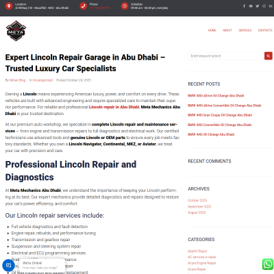 Screenshot of https://metamechanicsabudhabi.com/expert-lincoln-repair-garage-in-abu-dhabi-trusted-luxury-car-specialists/