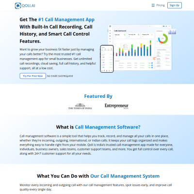 Screenshot of https://qoli.ai/call-management