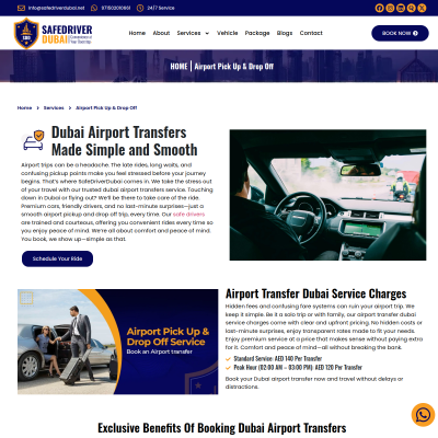 Screenshot of https://safedriverdubai.net/services/airport-pick-up-and-drop-off-services/