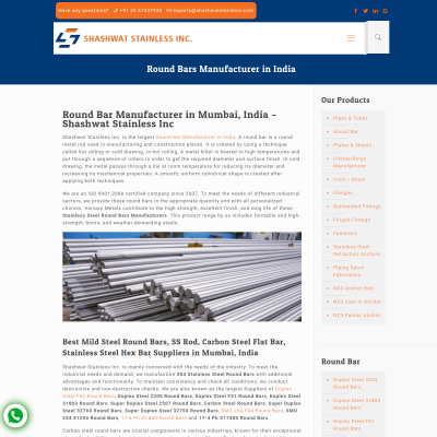 Screenshot of https://shashwatstainless.com/round-bar-manufacturer-india/