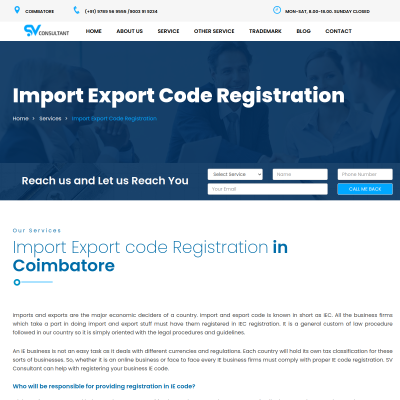 Screenshot of https://sreeversatile.com/import-export-code-registration-in-coimbatore