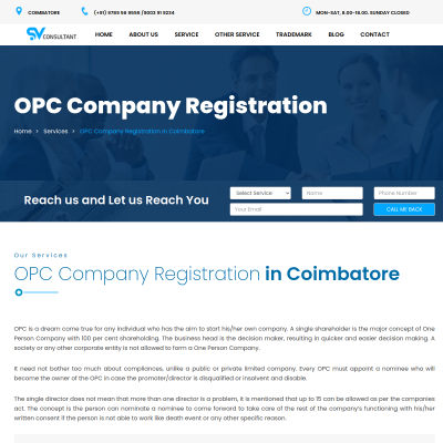 Screenshot of https://sreeversatile.com/opc-company-registration-in-coimbatore