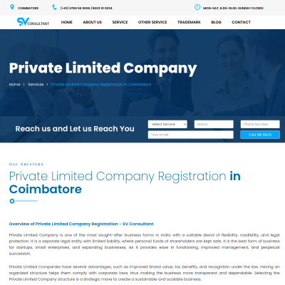 Screenshot of https://sreeversatile.com/private-limited-company-registration-in-coimbatore