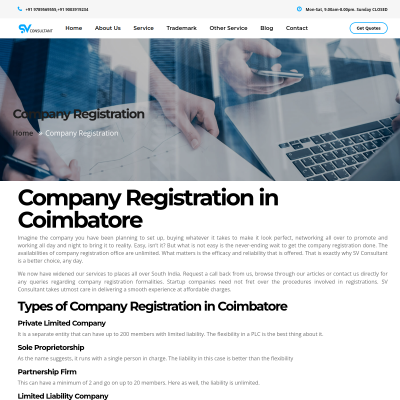 Screenshot of https://sv-consultant.com/Company-registration.php