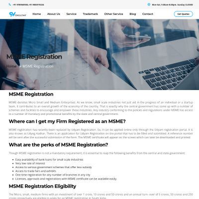 Screenshot of https://sv-consultant.com/MSME-Registration.php