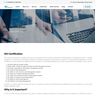 Screenshot of https://sv-consultant.com/iso-certification.php