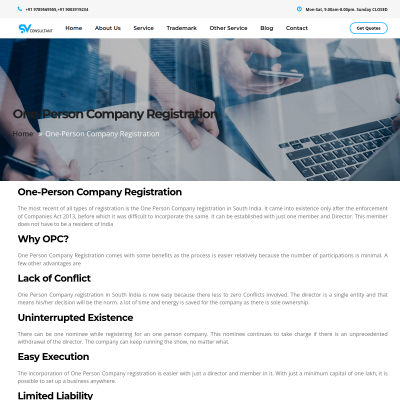 Screenshot of https://sv-consultant.com/one-person-company-registration.php