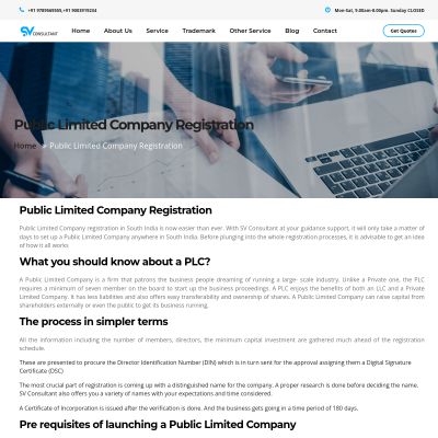 Screenshot of https://sv-consultant.com/public-limited-company-registration.php