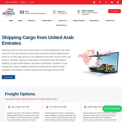 Screenshot of https://theallianceshipping.com/shipping-cargo-from-uae/