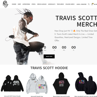 Screenshot of https://traviscotmerch.com/