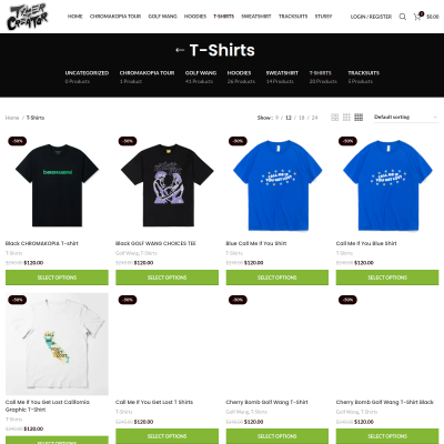 Screenshot of https://tylerthecreatormerch.com.co/t-shirts/