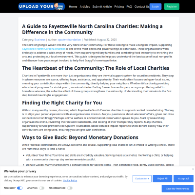 Screenshot of https://uploadyourblogs.com/business/a-guide-to-fayetteville-north-carolina-charities-making-a-difference-in-the-community