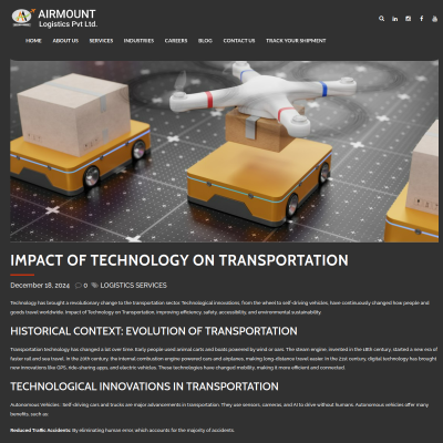 Screenshot of https://www.airmountlogistics.com/impact-of-technology-on-transportation/