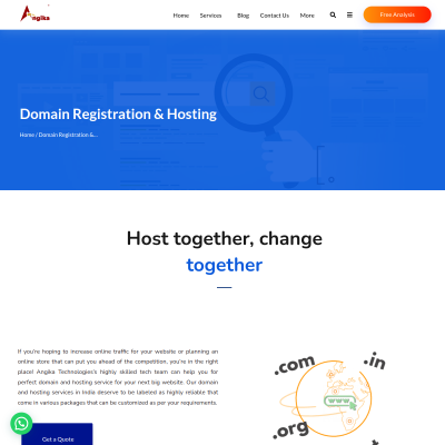 Screenshot of https://www.angikatechnologies.com/domain-registration-hosting