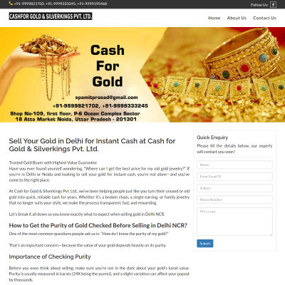 Screenshot of https://www.cashforsilver.co.in/cash-for-gold.html