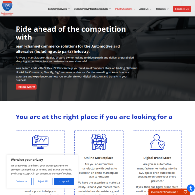 Screenshot of https://www.i95dev.com/industry/omni-channel-commerce-solutions-automotive-aftersales/