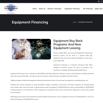 Screenshot of https://www.servicecapital.ca/equipment-financing/